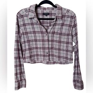 PS/LA Stylish Plaid Button-Down Shirt in Burgundy and White
